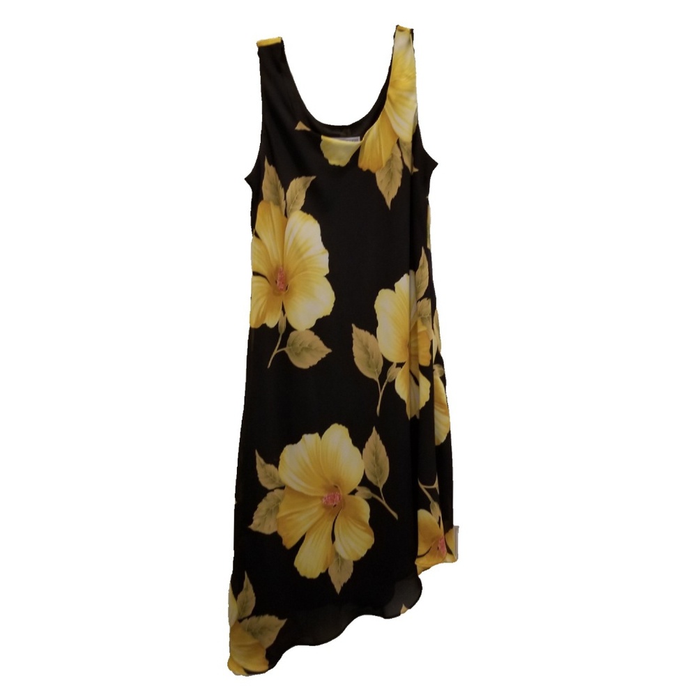 Black Sleeveless Floral Dress with Diagonal Hem
